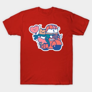 Pink and Red Couple Scooter Cats T-Shirt